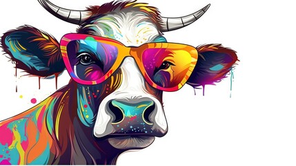  a cow wearing sunglasses with a splash of paint on it.  generative ai