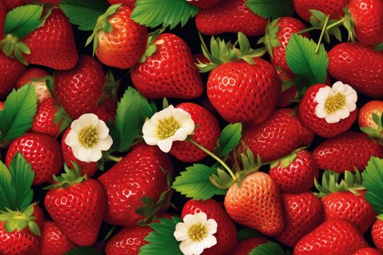 Fresh Strawberries Strawberry Fruit Bery Berries Seamless Repeating Repeatable Texture Pattern Tiled Tessellation Background Image
