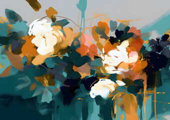 Acrylic brush texture orange floral background