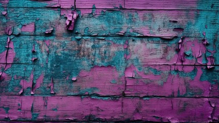  a purple and blue wall with peeling paint on it's sides.  generative ai