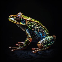Tropical tree frog on a black background. Generative AI