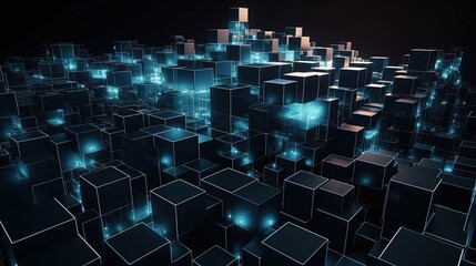 Obraz premium Abstract 3d rendering of cubes, Futuristic background, Network concept.Generative Ai