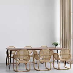 Dining room and kitchen copy space on white background wall for mockup and copy space