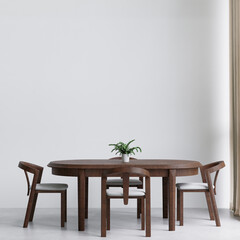 Dining room and kitchen copy space on white background wall for mockup and copy space