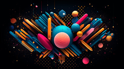  Colorful Geometric Shapes Arranged on Black Background