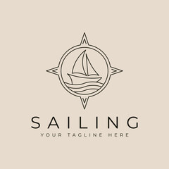 sailing ship logo, icons, with line art logo vector symbol illustration