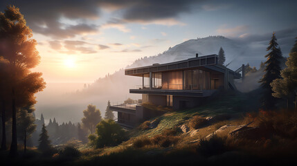 Chalet in mountains - Generated by Generative AI