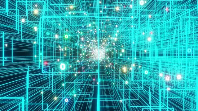 Digital Cyberspace backdrop 3d render. Binary System Big Data. High Speed Connection, Futuristic Matrix and Data Analysis Technology Digital Abstract Background Concept