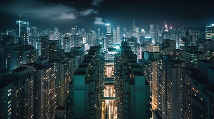  a city at night with a lot of buildings lit up.  generative ai