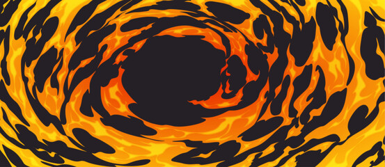 Abstract background with circle fire swirls. Comic effect of blast, explosion, spiral motion with fiery trails, yellow and orange flame, vector cartoon illustration © klyaksun