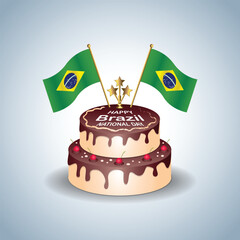 Brazi National Day with a Cake .Vector Illustration