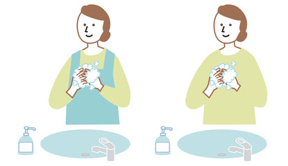 石鹸で手を洗う女性のベクターイラスト