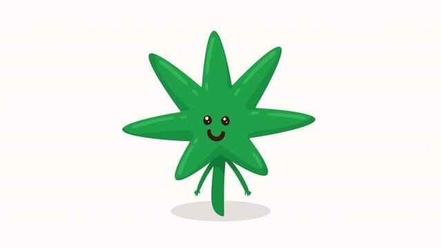 cannabis leaf kawaii character animation