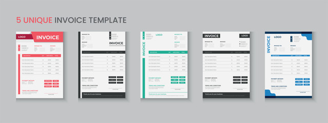 Invoice bundle, invoice collection, invoice set, company billing cash voucher, money receipt cash memo layout design with mockup