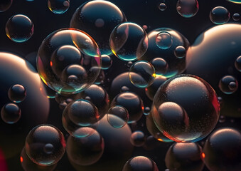 Translucent iridescent soap bubbles, wallpaper with glass balls, Generative AI