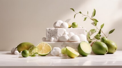  a cake with limes and marshmallows on a table.  generative ai