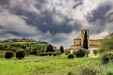 Abbey of Sant Antimo or Abbazia di Sant Antimo, a former Benedictine monastery in the Val d'Orcia...