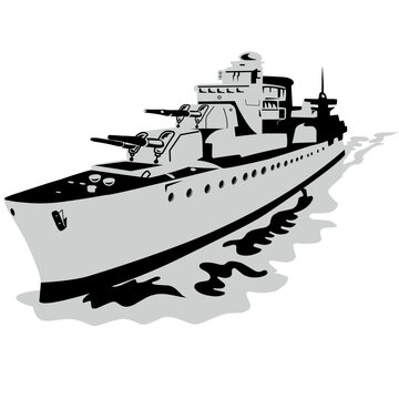World War Two Fletcher Class Torpedo Boat Destroyer Isolated Retro Style 