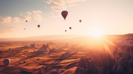  a group of hot air balloons flying over a desert landscape.  generative ai