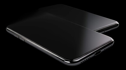  a close up of a black cell phone on a black background.  generative ai