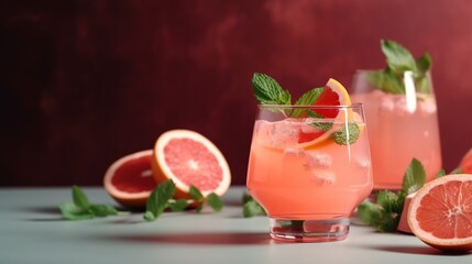  a glass of pink lemonade with mint and a slice of grapefruit.  generative ai