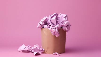  a brown paper bag filled with pink tissue paper on a pink background.  generative ai