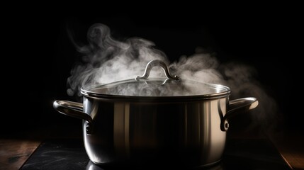  a steaming pot on a stove with steam coming out of it.  generative ai