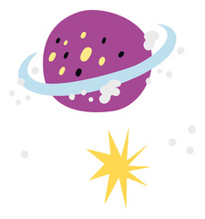 Cute planet and star. Decorative kid space elements