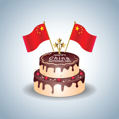 China National Day with a Cake .Vector Illustration