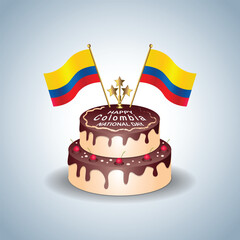 Colombia National Day with a Cake .Vector Illustration