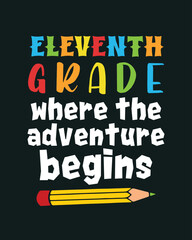 Fototapeta premium Eighth 8th Grade Where the Adventure Begins Back to School retro typographic art on black background