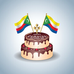 Comoros National Day with a Cake .Vector Illustration