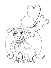 contour line illustration sketch animal cute dog jack russell terrier with balloons design element coloring postcard printable sticker and media