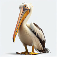 The great white pelican, cacrtoon hero isolated on white background. Generative AI