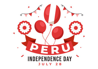 Peru Independence Day Vector Illustration on july 28 with Waving Flag in National Holiday Flat Cartoon Hand Drawn Landing Page Background Templates
