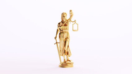 Gold Golden Woman Lady Justice Scales Protection Balance Judicial System Art Wealth White Background 3d illustration render digital rendering