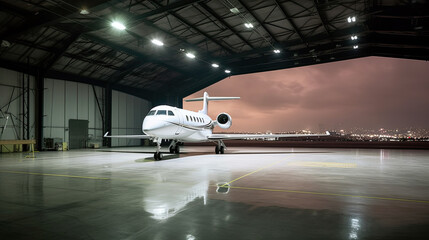 Luxorious Business Jet in Hangar Generative AI - obrazy, fototapety, plakaty