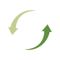 Symbol for design of packaging products, information about the goods being transported and a sign of recycling, green symbol isolated on white background. Two arrows following each other