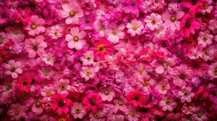  a large group of pink flowers are in a field of pink flowers.  generative ai