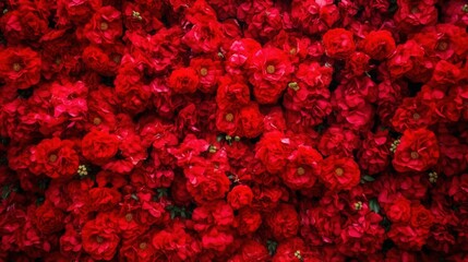  a bunch of red flowers that are in a bunch together.  generative ai
