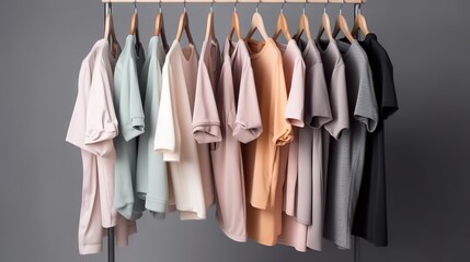  a rack of clothes hanging on a clothes rack with clothes.  generative ai