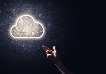 Digital cloud icon as symbol of wireless connection on dark background