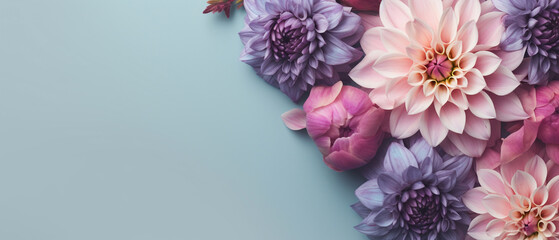 Pastel Poise: Top View Background with Dahlias in the Top Right Corner - Generative AI