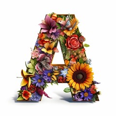 Floral and sunflower, colorful illustration letter A. Generative AI