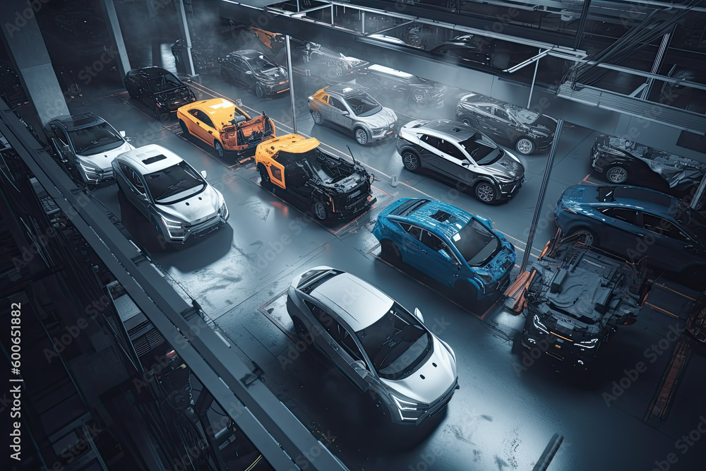 Poster automobile assembly line production generative ai
