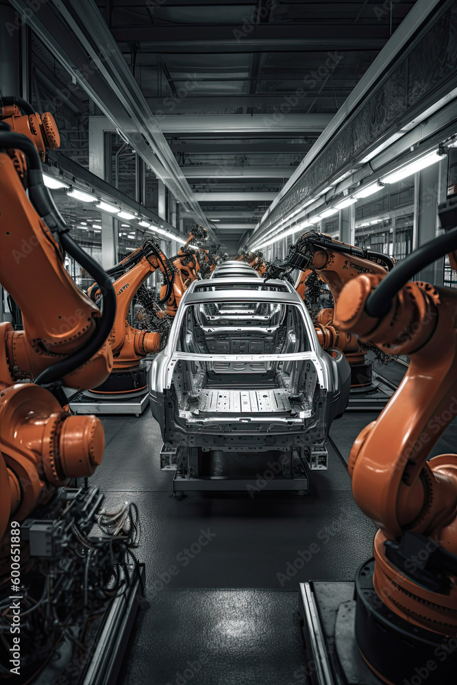 Poster automobile assembly line production generative ai