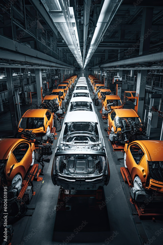 Poster automobile assembly line production generative ai