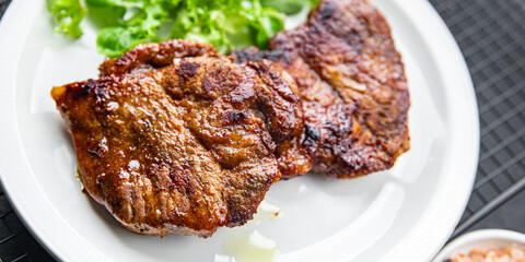 pork fried meat healthy meal food snack on the table copy space food background rustic top view keto or paleo diet