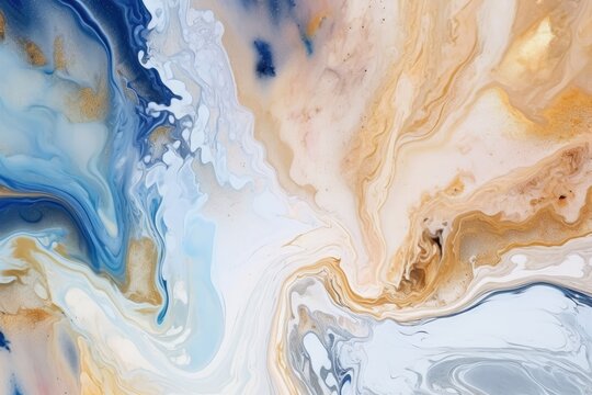 Colors of august: Blue and white swirls of seawater paint on paper, in the style of aerial photography, abstract background banner