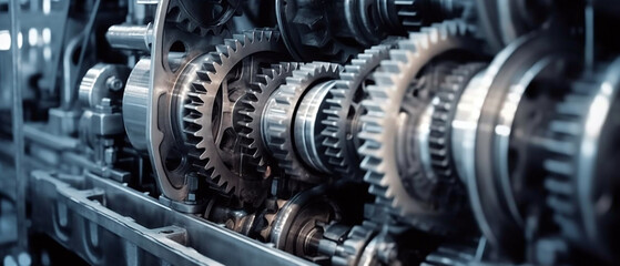 close up of a gear, stainless steel, background, engine background, generative ai, digital illustration. - obrazy, fototapety, plakaty